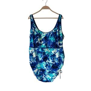 Swim Suits For All‎ Tankini Top Plus Size 28 Blue tie dye ruched